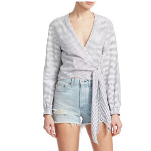 rag & bone Blouse Women's XS Prescott Striped Waist Tie Cotton Linen $395 New